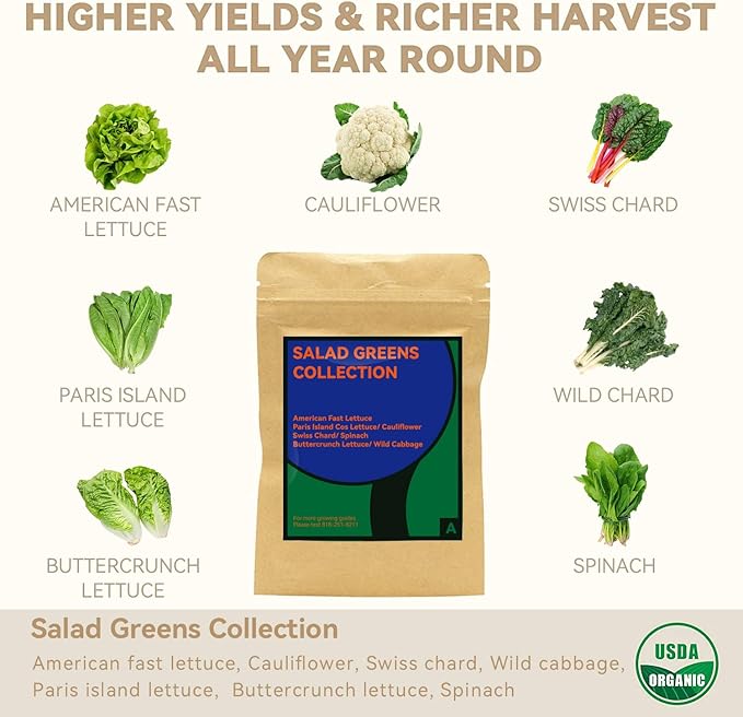 inbloom Salad Green Seed Pod Kit for AeroGarden, Ahopegarden, GARDENCUBE, MUFGA, 7 Pods (350+ Seeds with American Fast/Paris Island/Buttercrunch Lettuce, Swiss Chard, Spinach, Cauliflower, Cabbage)