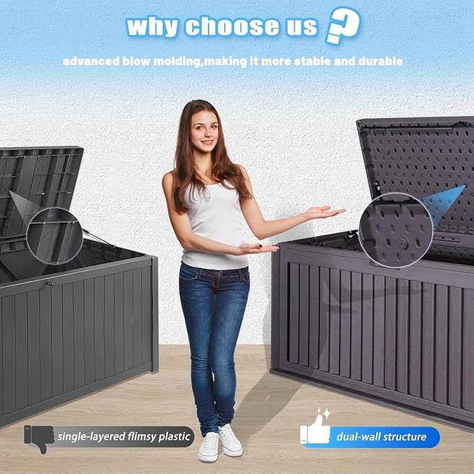 100 Gallon Waterproof Outdoor Storage Box, Outside Resin Deck Box for Patio Cushions, Garden Tools and Pool Supplies