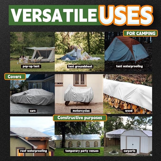 12 Mil Heavy Duty White Tarps 7' X 10', Extra Thick,Durable,Waterproof, UV Resistant, Weatherproof Poly Tarp,with Metal Grommets and Reinforced Edge (Finished Size)-by Raindeway