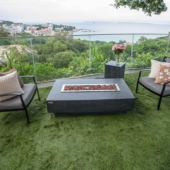 Hampton Concrete Fire Pit 56" x 32" Outdoor Patio Firepit Includes Lava Rocks Modern Fire Pits & Outdoor Fireplaces for Garden, Deck, Indoor & Outdoor Heating