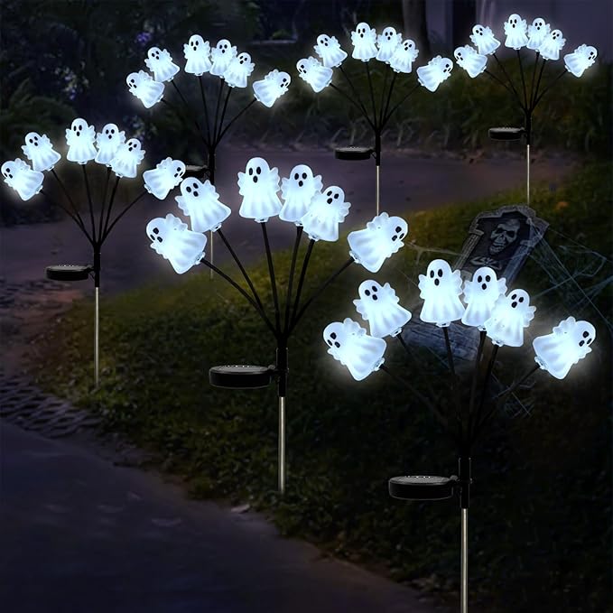 Set of 3 Halloween Ghost Lights Outdoor Solar Pathway Lights with 18 Cool White LEDs for Garden Yard Lawn Patio Decorations