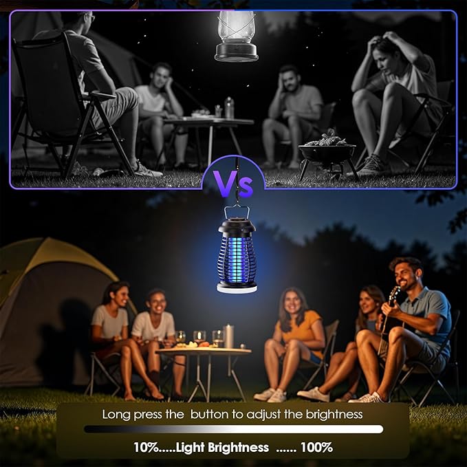 Bug Zapper Outdoor & Indoor Cordless Mosquito Zappers with Rechargeable 4800mAh Battery & Camping Light Electric Fly Trap for Patio, Kitchen, Backyard and Garden Portable Gnat Killer