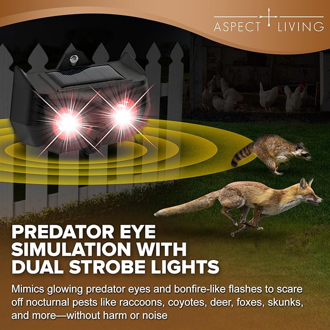 2 Pack Solar Animal Repellent for Coyote, Fox, Raccoon Waterproof Nocturnal Deterrent Lights with Red Flashing LEDs Outdoor Skunk Deterrent