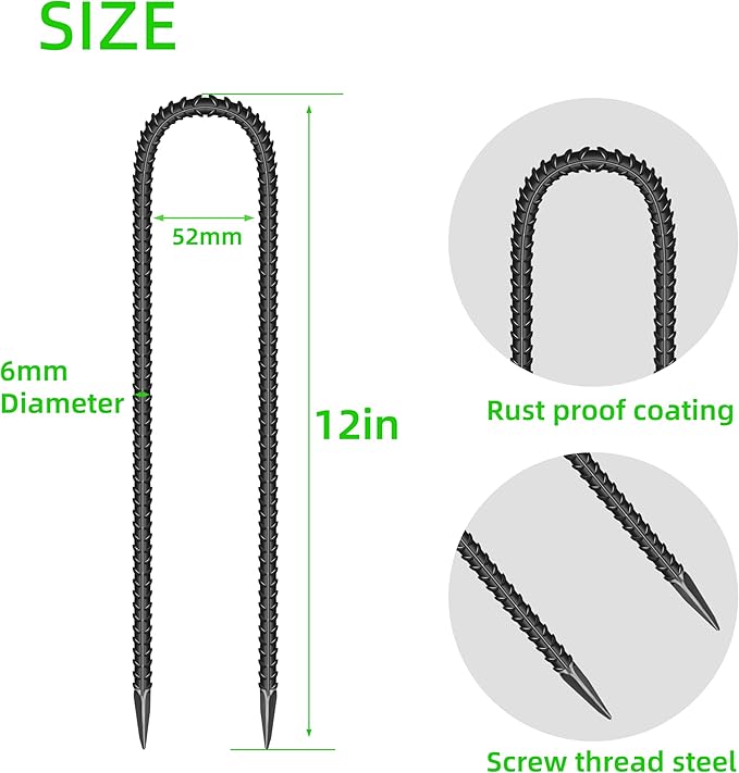 22 Pieces 12-Inch Garden Ground Stakes Galvanized Steel U Shape Hook Rebar Stake - Heavy Duty Anchors for Tents, Position Kits,Fences, and Trampolines