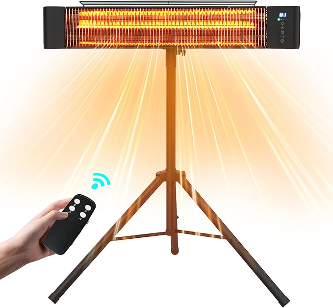 Outdoor Electric Heater For Patio Use RealSmart 1500W Portable Outdoor/Indoor Heaters 3 Heat Modes Wall Mounted Ceiling Tripod Heater Waterproof IP65 TUV Certification for Restaurant Garage Greenhouse