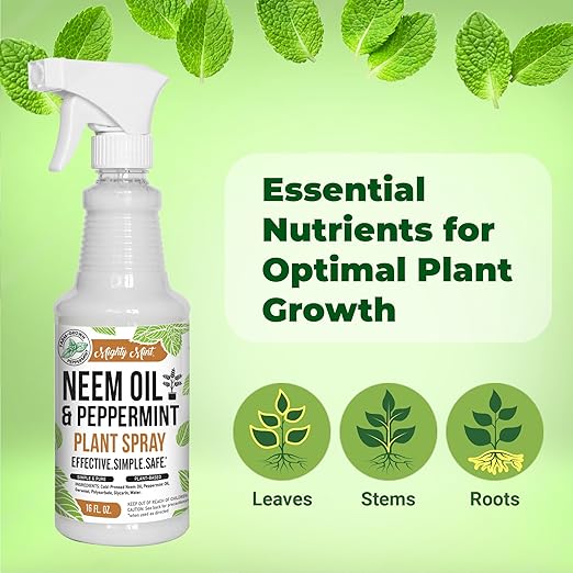 Mighty Mint Neem Oil & Peppermint Plant Nutrient Spray – Natural Leaf Shine for Indoor & Outdoor Use – Plant-Based Formula for Stronger, Healthy Plants - 16 oz