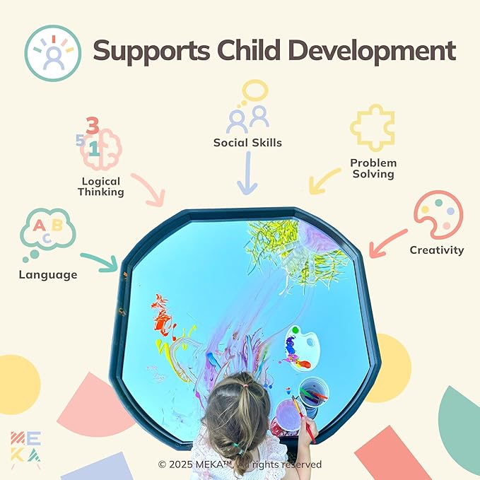 MEKA Tuff Tray with Solar Fountain, Sensory Water Play Tray for Kids, Outdoor Indoor Messy Play, STEM Activities, Classroom or Home Use ((Black, Small 28" x 28"))