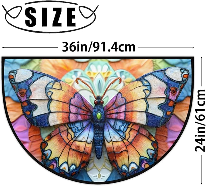 cfpolar Non-Slip Soft Half Round Door Mat, Color Butterfly Semicircle Mat for Indoor Entrance Garage Bath Living Room Patio 24 x 36 in