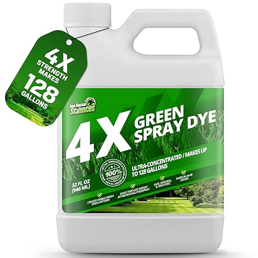 32oz 4X Green Spray Dye - Makes 128 Gallons of Concentrated Spray Pattern Indicator Dye, Ideal Fertilizer Marking, Lawn Turf Mark and Marker, Mark Where You've Sprayed with Green Color Indicator