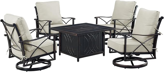 Oakland Living AHRI-4CH-CAVE-LGCU-AC Black Aluminum Patio Fire Table Set with Four Club Chairs, Antique Copper