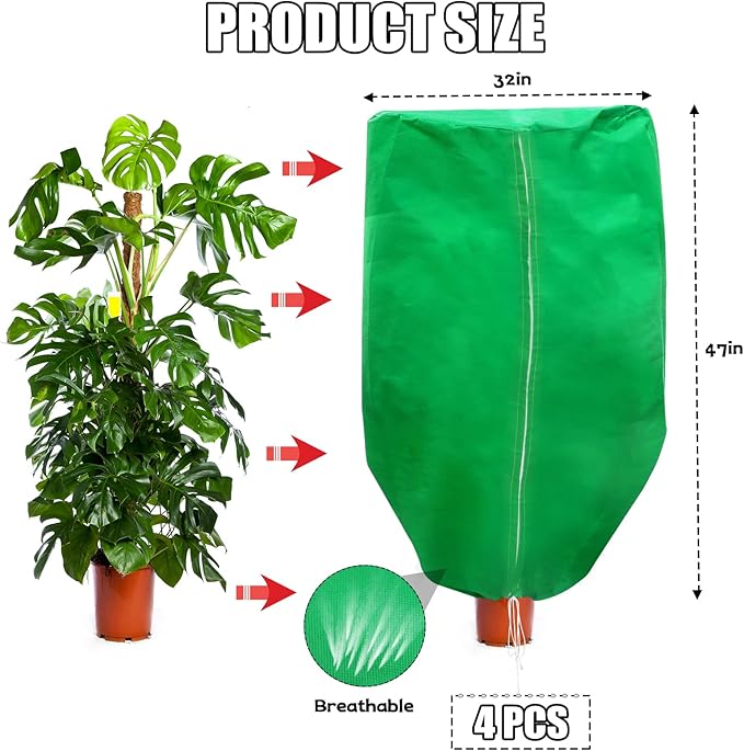 Plant Covers Freeze Protection 4 Packs 47" x32" Winter Rounded Top Frost Cloth Plant Covers Freeze Protection for Outdoor Plants with Zipper and Drawstring