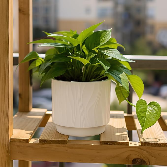 OXART Ceramic Planter with Drainage, 7.6+6.2+5 inch Plant Pot, Set of 3, Round Flower Pots for Intdoor Outdoor Plants, Home, Office, Garden, Lilies, Cacti, Succulents, Snakes, and Pothos, White