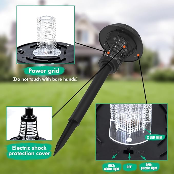 2 Pcs Solar Bug Zappers Outdoor Waterproof LED Solar Mosquito Zappers Solar Powered Mosquito Killer Light Lamp for Indoor and Outdoor Use