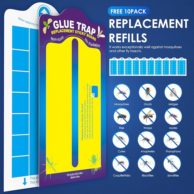 Flying Insect Trap, Plug in Fruit Fly Traps for Indoors, Light Trap Indoor Bug Zapper Gnat Traps for House Indoor with 10 Glue Card Refills