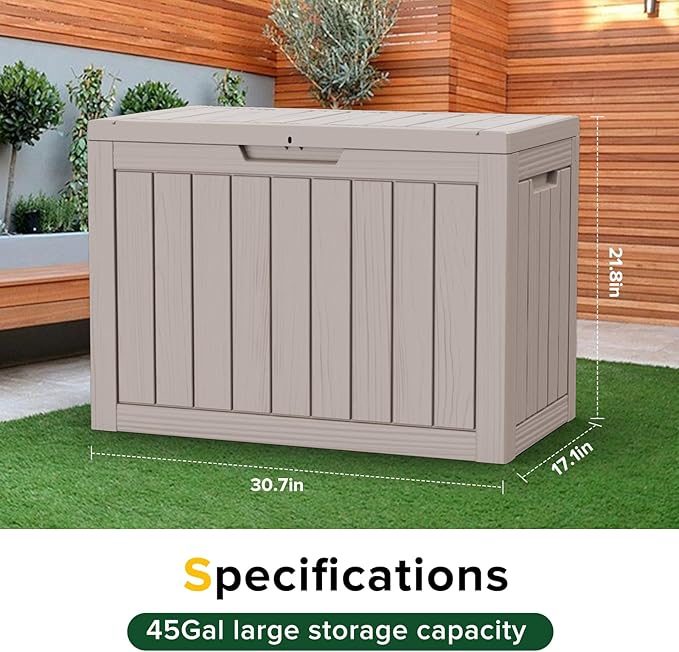 45GAL Brown Outdoor Storage Deck Box with Lock Hole – Waterproof, SGS - Tested UV Protection, Perfect for Patio Pillows & Pool Floats, Sturdy All - Weather Design