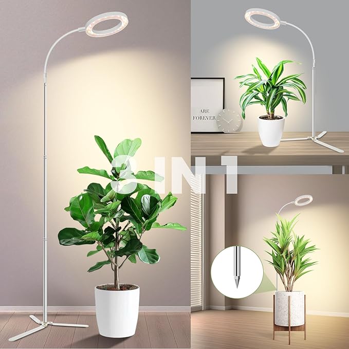 24V Plant Lights for Indoor Growing, LM281B+660nm Grow Lights for Seed Starting, 6.3" LED Grow Lights for seedlings,3 in 1(Floor, Desktop, Inserted into The Soil), 18W 290umol/s/m²@Dist:6in