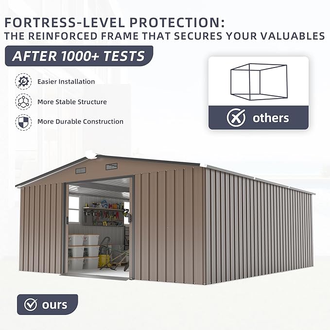 10 * 12ft Outdoor Storage Shed with 2 Windows and Vents - Metal Garden Tool Shed for Backyard, Patio, Lawn(Grey)