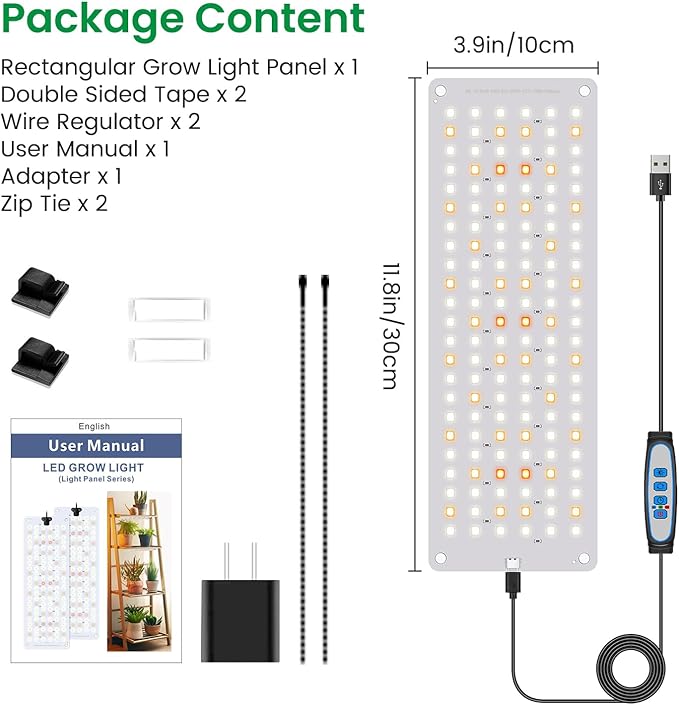 Grow Lights for Indoor Plants, Full Spectrum Under Shelf Plant Lights for Growing Seedling, Light and Thin 138 LED Grow Lamp Panel with 6/12/16H Timer, 3 Light Modes, 5 Dimmable