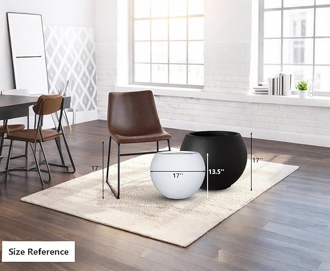 13.5 H x 17" Dia (12" Pot Opening) Round Fiberstone Planter with Drainage Hole, White, Indoor/Outdoor Large Plant Pot for Home Patio Garden, Ideal for Large Plants