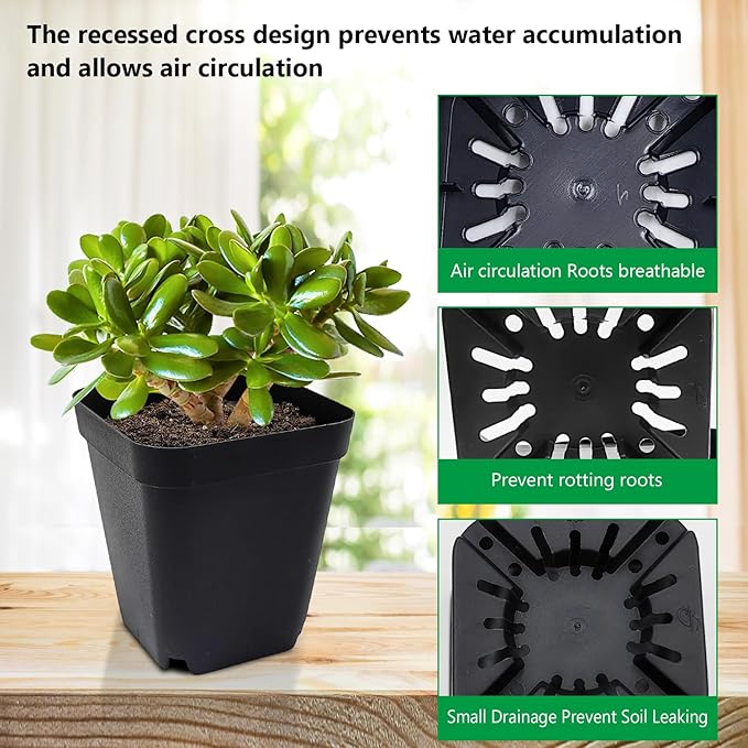 Square Nursery Pots 3.54Inches 90 Pcs Seedling Flower Post Plastic Thick Seed Start Germination for Plant Propagation,Sturdy Suit for 1020 Trays(Black,3.54Inches,90Pcs)
