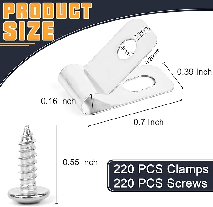 220 Pcs Fence Wire Clamps Stainless Steel Fencing Mounting Clips with 220 Pcs Stainless Steel Screws for 12-16 Gauge Welded Wire to Wood, Metal or Vinyl Fence(X220 Kit)