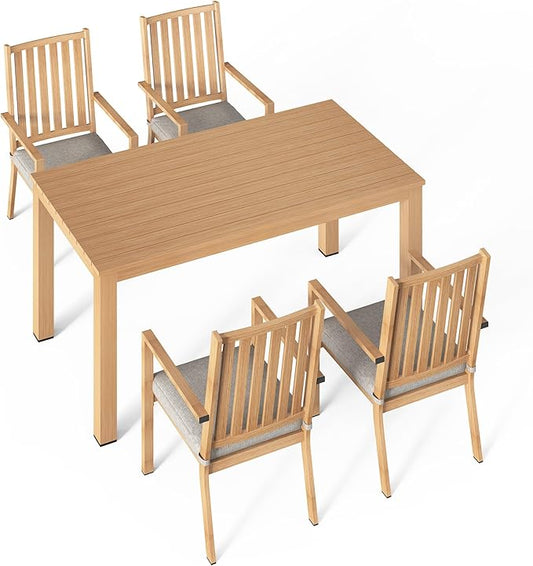 Wisteria Lane 5 Pieces Patio Table and Chairs Set, Aluminum Outdoor Dining Table with 4 Chairs, Outdoor Patio Dining Sets with Removable Cushion for Garden, Backyard, Lawn, Brown