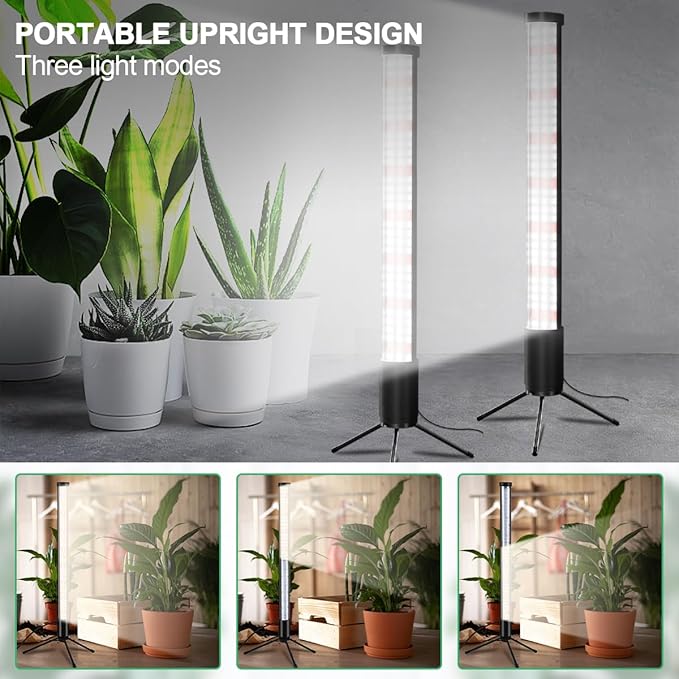 2-Pack, T10 Vertical Grow Light, 6000K Full Spectrum Desktop Plant Light 16.7",Hung or Stood, with 3 Modes & 5 Dimming Levels, Suitable Small & Medium Plants Indoors, Auto On Off Timing 4/8/12/18Hrs