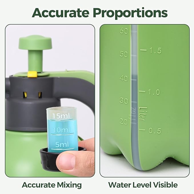 Hand Pump Sprayer 1/2 Gallon, Garden Pump Spray Bottle for Plants, Pressure Sprayer Bottle in Lawn and Garden Yard, Weed Chemical Sprayer with 2 Nozzle & Safety Pressure Relief Valve (2L/0.5Gal)