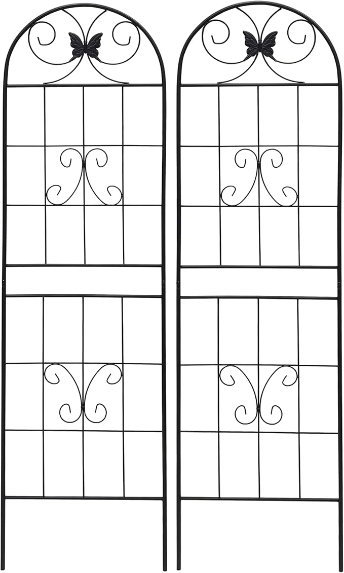 2 Pack Garden Trellises with Black Metal Coating, Trellis for Climbing Plants Outdoor, Roses, Vegetables, Vines, Cucumbers-19.7×71 inches.