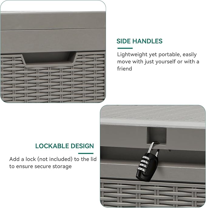 YITAHOME 60 Gallon Outdoor Storage Box, Large Water Resistant Resin Deck Box, Indoor Outdoor Lockable Rattan Storage Container for Patio, Garden, Cushions, Tools, Equipment (Taupe)
