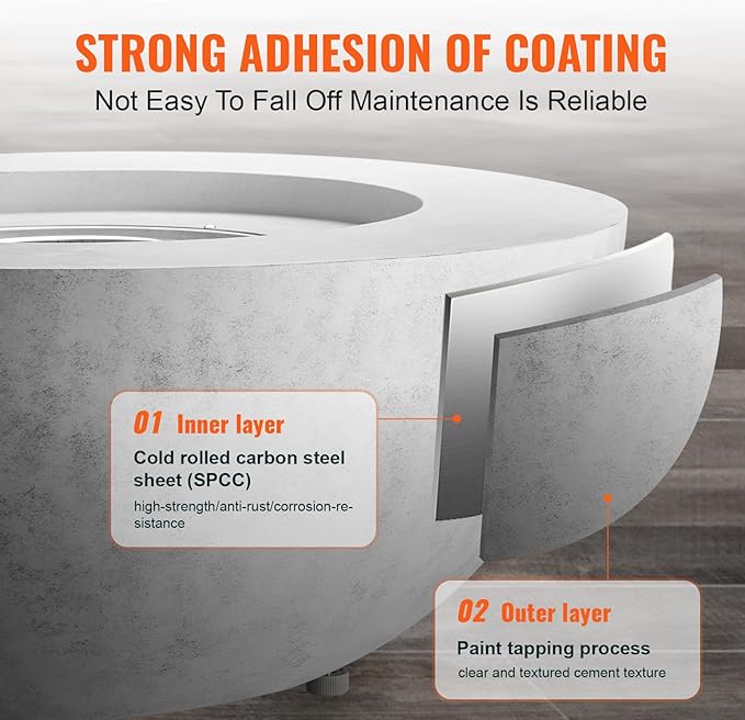 VEVOR Propane Fire Pit, Outdoor Concrete Gas Fire Pit, 39 in Tabletop with Lava Rocks, Lid,Rain Cover,Adjust Flame Height Camping Firepit for Heating, Lighting, 50000 BTU