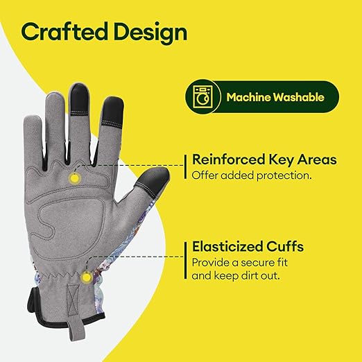 Gardening Gloves for Women, Breathable Leather Work Gloves, Thorn-Proof Gardening Gifts, Touchscreen Compatible, Protective Work for Digging, Planting, Pruning, Medium Size, Gray