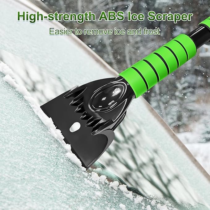 SEAAES 44 Inch Ice Scraper and Snow Brush for Car Windshield, Extendable Snow Removal Brush with Foam Grip for Truck SUV Vehicle Window - Green