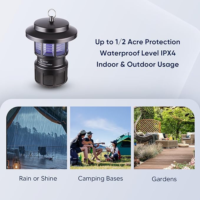 OMT-L20 Indoor & Outdoor Electric Insect Trap, Catcher & Killer Lamp for Mosquitoes, Biting Flies, Wasps, Moths, Sink Bugs, No-See-Ums and More with Light Attraction and Fan Suction, Gray