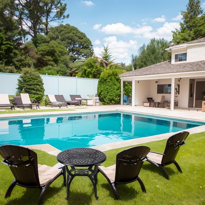 Cast Aluminum Outdoor Side Table,Small Patio Table,Outdoor Coffee Tables for Patio,Garden,Balcony, for All Weather (Black, Round)