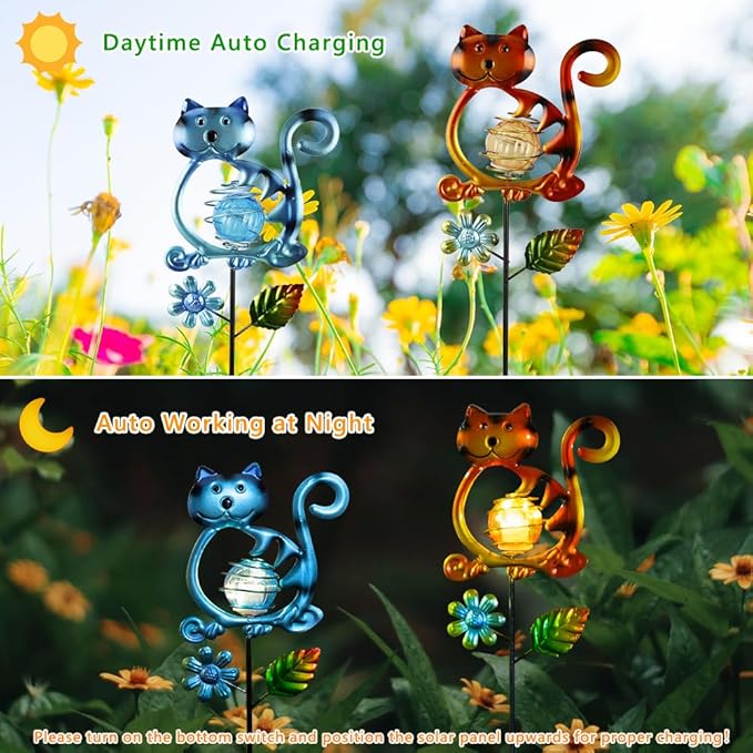 Solar Garden Lights Outdoor Decor,26.4''H Cat Figurine Lights,Waterproof Decorative Garden Stakes for Lawn Patio Pathway, Cat Lover Gifts for Mom Women Birthday Christmas