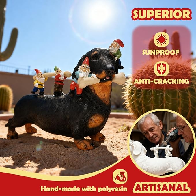 Sunthus Dachshund Garden Gnomes Statues Outdoor Funny Decorations Yard Weiner Decor