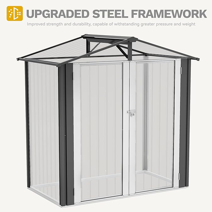 DWVO 6x4ft Outdoor Storage Shed, Weatherproof Tool Shed w/Locking Entry & Ventilation for Grass Cutter, Bike, Equipment, Courtyard, Garden (Dark Gray)