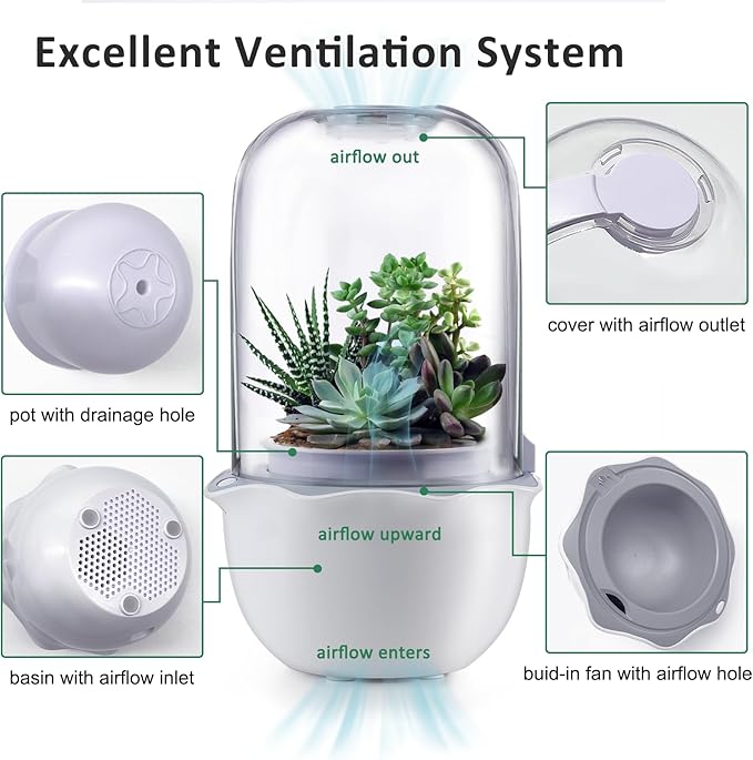 Smart Venus Fly Trap Terrarium Pot with Timer&Fan,Succulent Planter with Grow Light,Indoor Plant Terrarium Kit for Carnivorous Plants,Sundew Moss,Cactus, for Dad (No Plant)