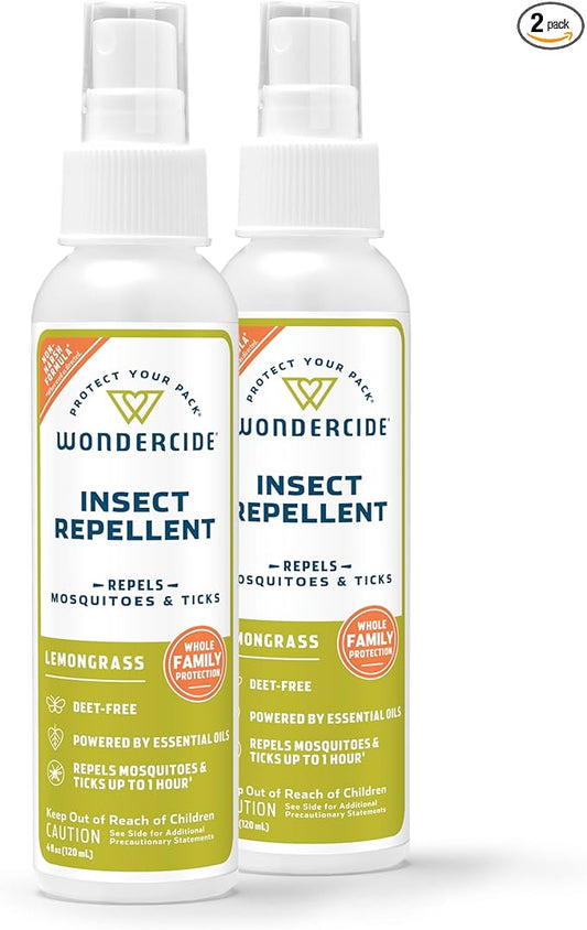 Wondercide - Mosquito, Tick, and Insect Repellent with Natural Essential Oils - DEET-Free Bug Spray and Killer - Safe for Family - Lemongrass 2-Pack of 4 oz Bottle