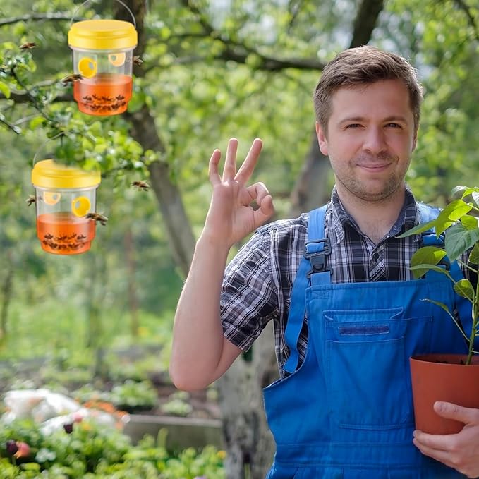 Qualirey 4 Pcs Wasp Traps for Outdoors Wasp Killer Hanging Bee Traps Reusable Fly Bee Killer for Indoor Outdoor Patio Garden Home (Yellow)