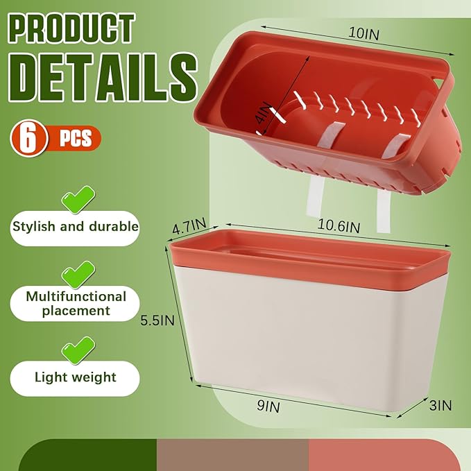 6 Set Window Herb Planter Box Self Watering Plant Pots 10.6 Inch Rectangular Herb Pots Decorative Garden Flower Box for Indoor, Succulent,Vegetables, Flowers