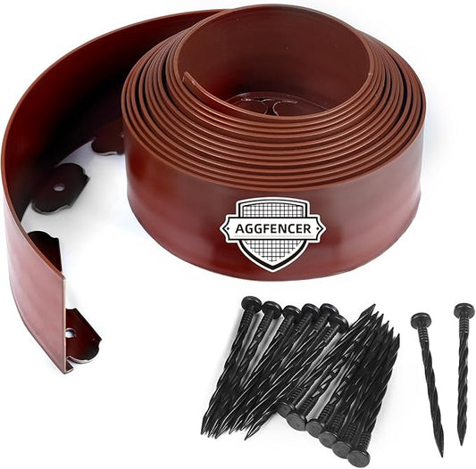 4 in x 100 Ft Garden Landscape Edging, No Dig Garden Edging Border Kit with 184 Pcs Spikes for Flower Bed Lawn Yard Grass Brown