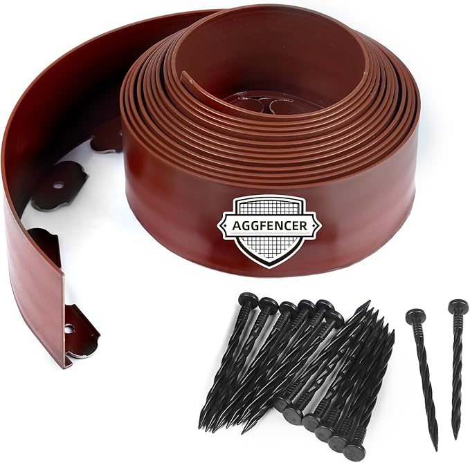 4 in x 25 Ft Garden Landscape Edging, No Dig Garden Edging Border Kit with 46 Pcs Spikes for Flower Bed Lawn Yard Grass Brown