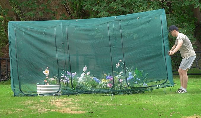 Poray Large 12.3X4FT Tunnel Plant Netting Cover,6FT Tall Crop Cage Tomato Netting for Vegetables&Fruits,Durable Gardening Net for Plant and Animals