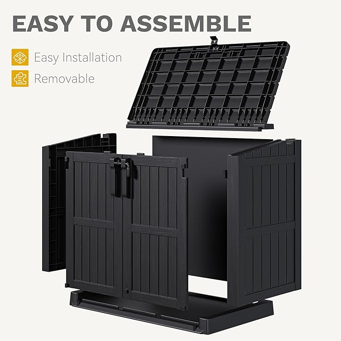 DWVO Tool Storage Shed, Storage for Bakcyard, Patio, and Garden, Resin Plastic Shed with Sloped Lid, Lockable Door, and Wood Grain Finish, Black