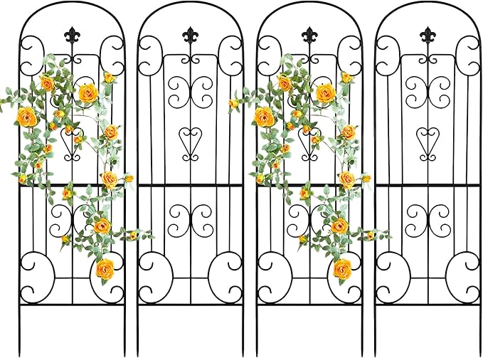 Black Metal Garden Trellis - 70"X18" Decorative Flower Trellis with Powder Coating for Climbing Plants, Rose, Vegetable Support (4, Pattern-C)