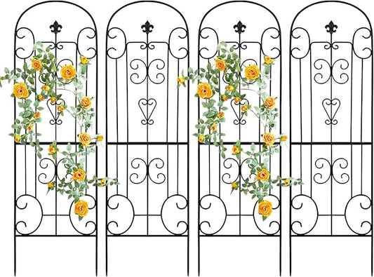 Black Metal Garden Trellis - 70"X18" Decorative Flower Trellis with Powder Coating for Climbing Plants, Rose, Vegetable Support (4, Pattern-C)