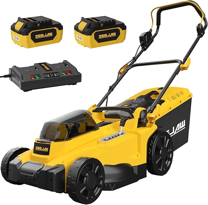 Electric Lawn Mower Cordless,15-Inch Lawn Mower with 2pcs 4.0Ah Batteries and Charger,2-in-1 Electric Mower with 6-Position Height Adjustment & Foldable Handle