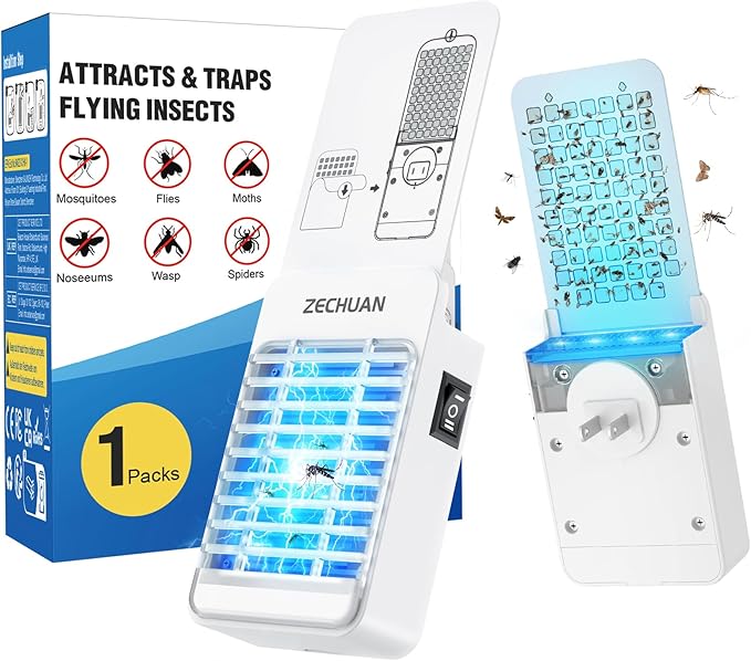 Electric Bug Zapper Indoor, 2-in-1 Fly Traps Indoors and Mosquito Trap, Electric Mosquitoes Killer with Light for Home, Office, Kitchen, Bedroom, Baby Room (1 Device + 5 Glue Cards)